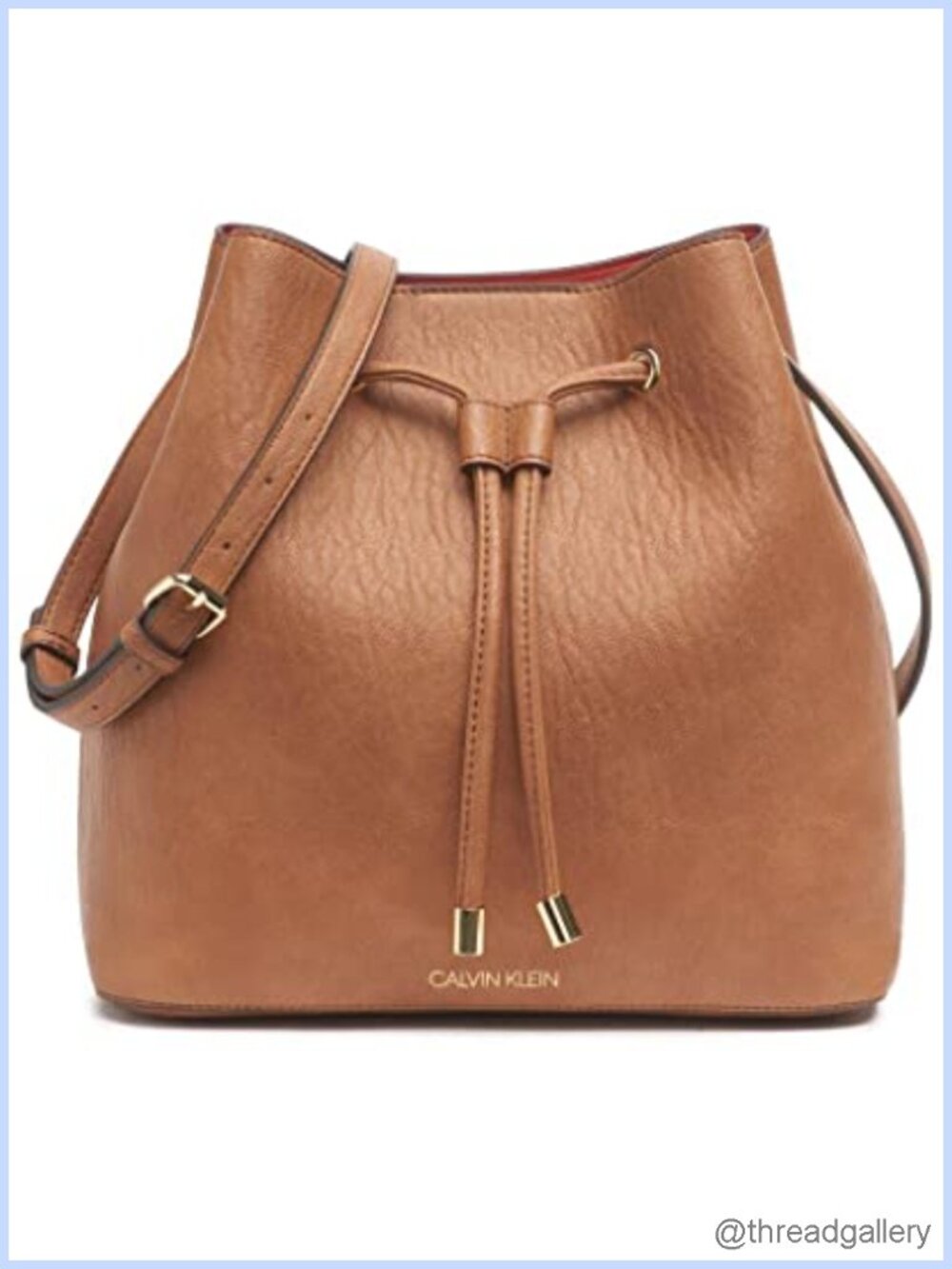 Faux Leather Bucket Shoulder Bag with Drawstring Closure Crossbody